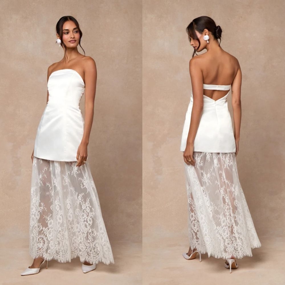 Lulu's White Strapless Lace Maxi Dress NWT